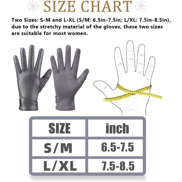Women's Winter Leather Gloves Touch Screen Wool Lined Windproof Warm Suede Grey - Picture 7 of 7